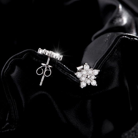 S925 Silver Fashion Light Luxury Girly Snowflake Flower Diamond Earrings For Women