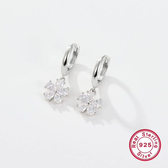 S925 Silver Fivepetal Flower Electroplated Women's Earrings