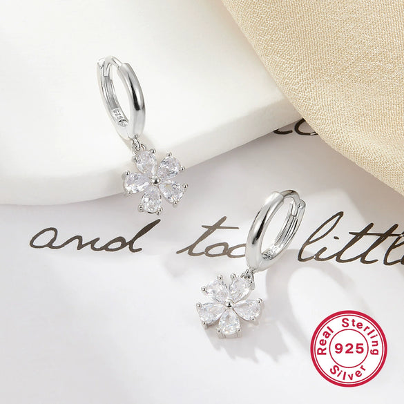 S925 Silver Fivepetal Flower Electroplated Women's Earrings