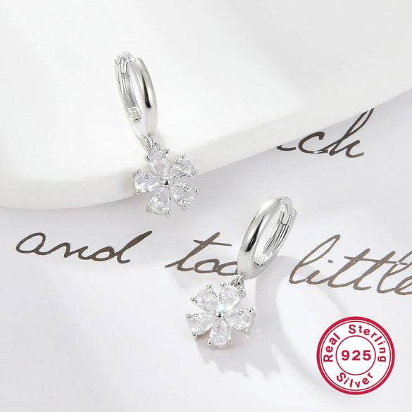 S925 Silver Fivepetal Flower Electroplated Women's Earrings