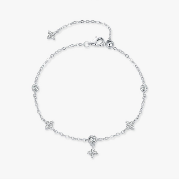 S925 Silver Four Leaf Clover Flower Style Diamond Women's Bracelet