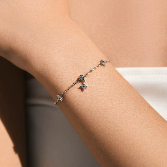 S925 Silver Four Leaf Clover Flower Style Diamond Women's Bracelet