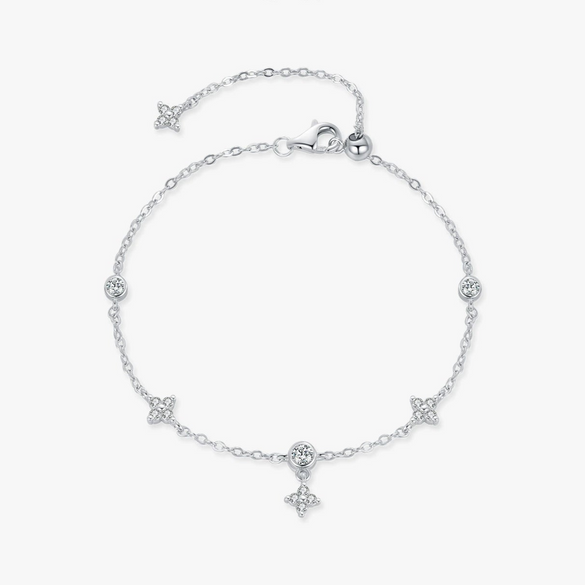S925 Silver Four Leaf Clover Flower Style Diamond Women's Bracelet