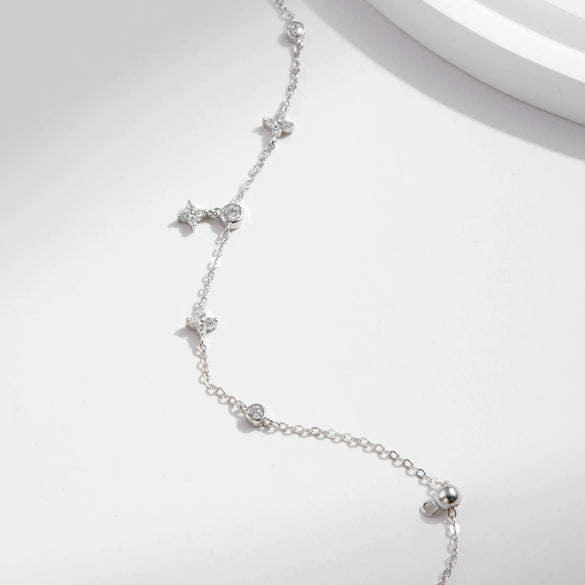 S925 Silver Four Leaf Clover Flower Style Diamond Women's Bracelet