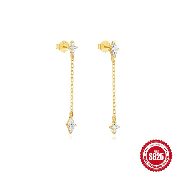 S925 Silver Geometric Butterfly Four Leaf Clover Tassel Stacked Earrings With Electroplating And Diamond Encrusted For Women