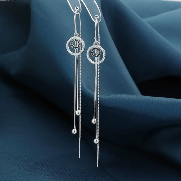 S925 Silver Geometric Double Ring Earrings With Diamond Accent Simple Fashion Earrings For Women