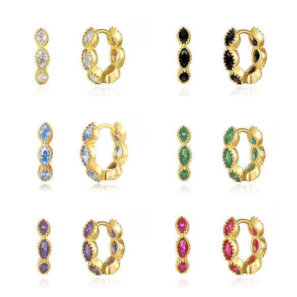 S925 Silver Geometric Horse Eye Multicolor Diamond Earring Ring Ear Buckle Light Luxury Wave Earrings