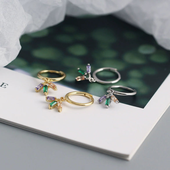 S925 Silver Geometric Mixed Color Zircon Electroplated Simple Ear Buckle Earrings For Women