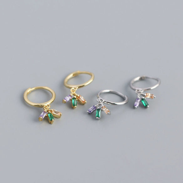 S925 Silver Geometric Mixed Color Zircon Electroplated Simple Ear Buckle Earrings For Women