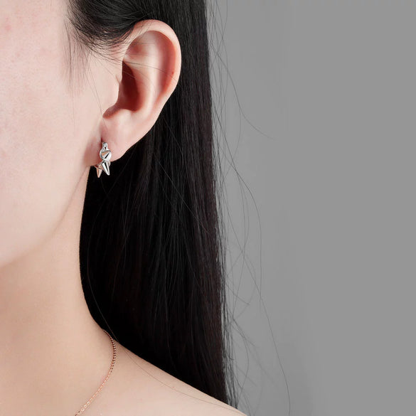 S925 Silver Geometric Punk Rivet Earrings For Women Electroplated Exaggerated Metal Ear Buckle Jewelry