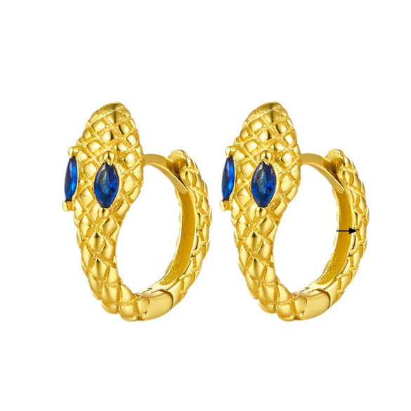 S925 Silver Gold And Blue Snakeshaped Earrings For Women Retro High End Electroplated