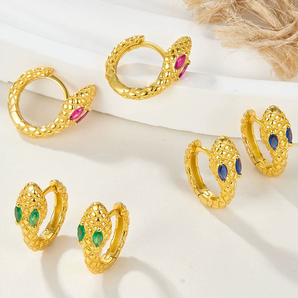 S925 Silver Gold And Blue Snakeshaped Earrings For Women Retro High End Electroplated