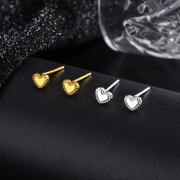 S Silver Heart Shape Ear Stud Earrings Electroplated Light Luxury Minimalist All Match Sleeping Stud Earrings