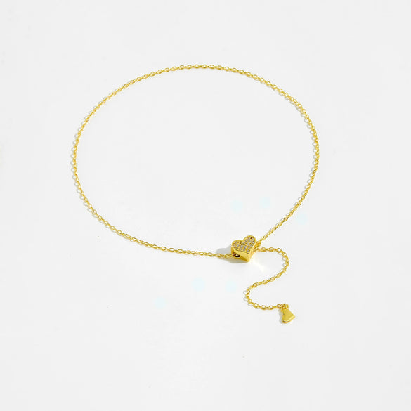 S925 Silver Heart Shaped Love Hanging Pull Adjusting Bracelet For Women With Electroplating Platinum 18K Gold Light Luxury Style