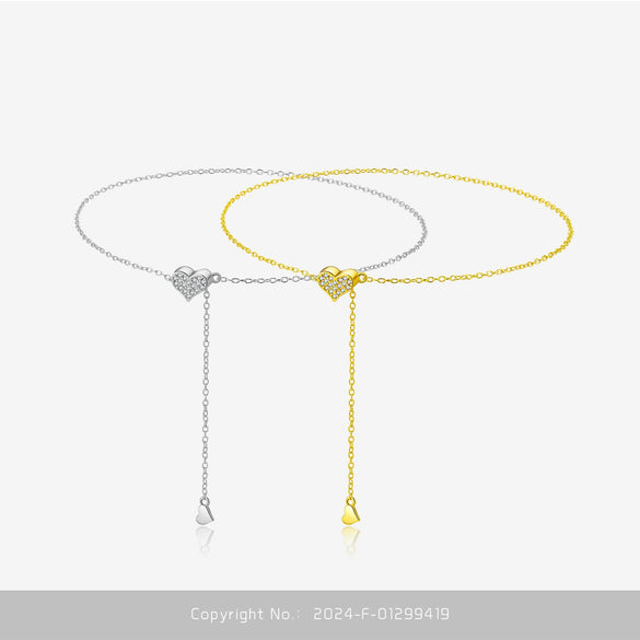 S925 Silver Heart Shaped Love Hanging Pull Adjusting Bracelet For Women With Electroplating Platinum 18K Gold Light Luxury Style
