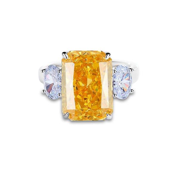 S925 Silver Ice Flower Cut Yellow Diamond Ring Light Luxury Drop Shape Design