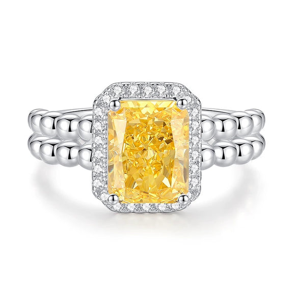 S925 Silver Ice Flower Cut Yellow Diamond Ring Light Luxury Drop Shape Design