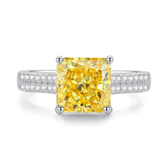 S925 Silver Ice Flower Cut Yellow Diamond Ring Light Luxury Drop Shape Design