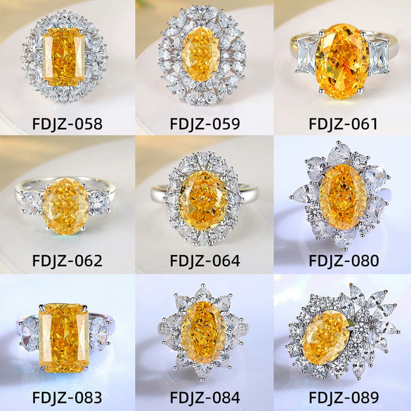 S925 Silver Ice Flower Cut Yellow Diamond Ring Light Luxury Drop Shape Design