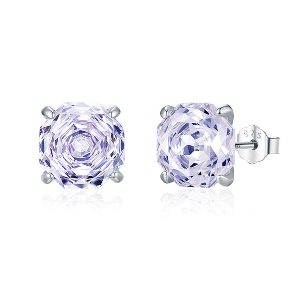 S925 Silver Imitation Amethyst Flower Cut Four Claw Diamond Earrings For Women