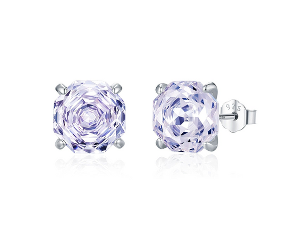 S925 Silver Imitation Amethyst Flower Cut Four Claw Diamond Earrings For Women