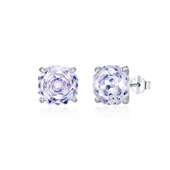 S925 Silver Imitation Amethyst Flower Cut Four Claw Diamond Earrings For Women