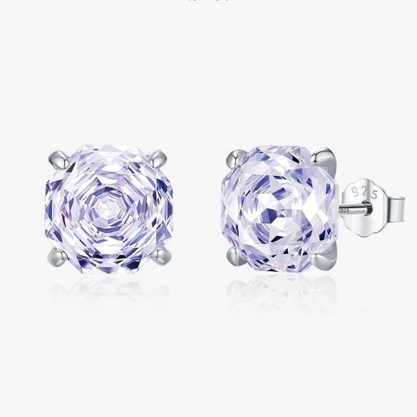 S925 Silver Imitation Amethyst Flower Cut Four Claw Diamond Earrings For Women