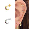 S925 Silver Microinlaid Colorful Zircon Cshaped Crescent Earrings
