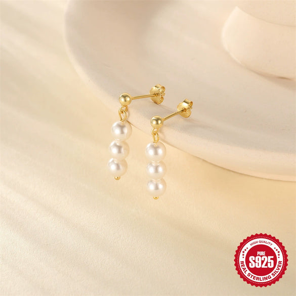 S925 Silver Mini Pearl Cshaped Earrings With Inlaid Zircon Simple And Versatile Chain Niche Design
