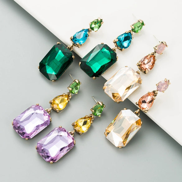 S925 Silver Needle Geometric Rhinestone Earrings For Women Fashionable Colored Diamond Style Large Statement Earrings