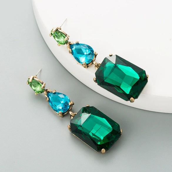 S925 Silver Needle Geometric Rhinestone Earrings For Women Fashionable Colored Diamond Style Large Statement Earrings