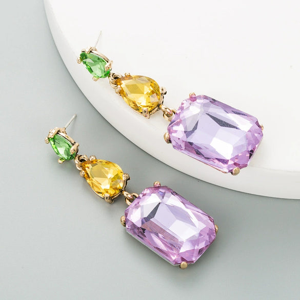 S925 Silver Needle Geometric Rhinestone Earrings For Women Fashionable Colored Diamond Style Large Statement Earrings