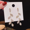 S925 Silver Needle Long Leaf Tassel Earrings With Zircon For Women Alloy Material With Electroplating Treatment