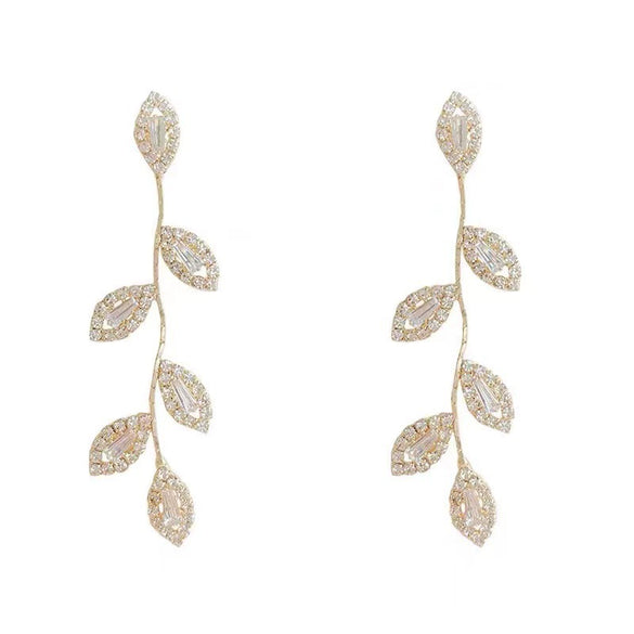S925 Silver Needle Long Leaf Tassel Earrings With Zircon For Women Alloy Material With Electroplating Treatment