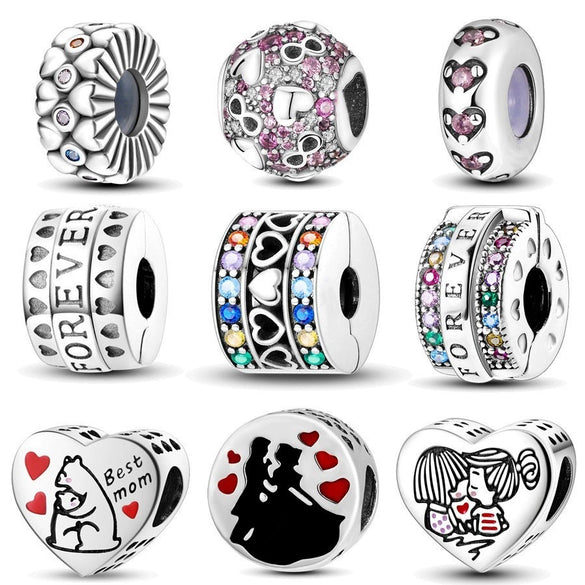 S925 Silver Plated Diy Bracelet And Necklace With Colorful Love Fixed Clip Beads And Dripping Oil Design