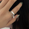 S925 Silver Plated Wide Brimmed Retro Fashion Heavy Industry Geometric Wave Open Finger Ring For Women Copper Material With Electroplating