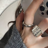 S925 Silver Plated Wide Brimmed Retro Fashion Heavy Industry Geometric Wave Open Finger Ring For Women Copper Material With Electroplating