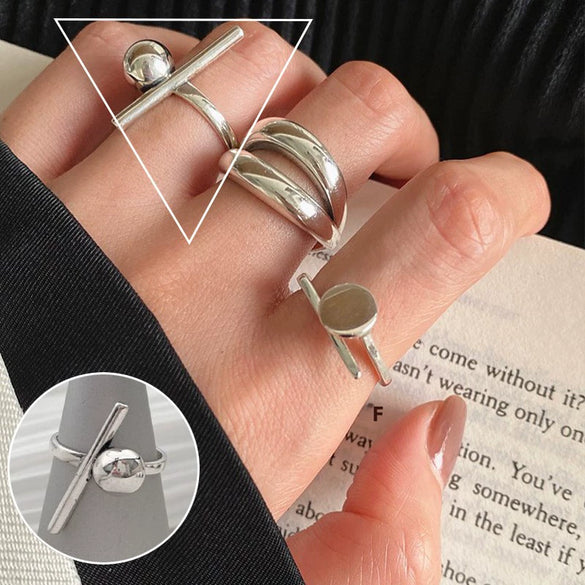 S925 Silver Plated Wide Brimmed Retro Fashion Heavy Industry Geometric Wave Open Finger Ring For Women Copper Material With Electroplating