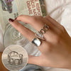 S925 Silver Plated Wide Brimmed Retro Fashion Heavy Industry Geometric Wave Open Finger Ring For Women Copper Material With Electroplating