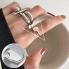 S925 Silver Plated Wide Brimmed Retro Fashion Heavy Industry Geometric Wave Open Finger Ring For Women Copper Material With Electroplating