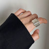 S925 Silver Plated Wide Brimmed Retro Fashion Heavy Industry Geometric Wave Open Finger Ring For Women Copper Material With Electroplating