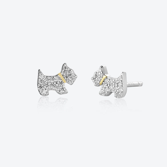 S925 Silver Puppy Earrings With Zircon Inlay And Platinum Electroplating