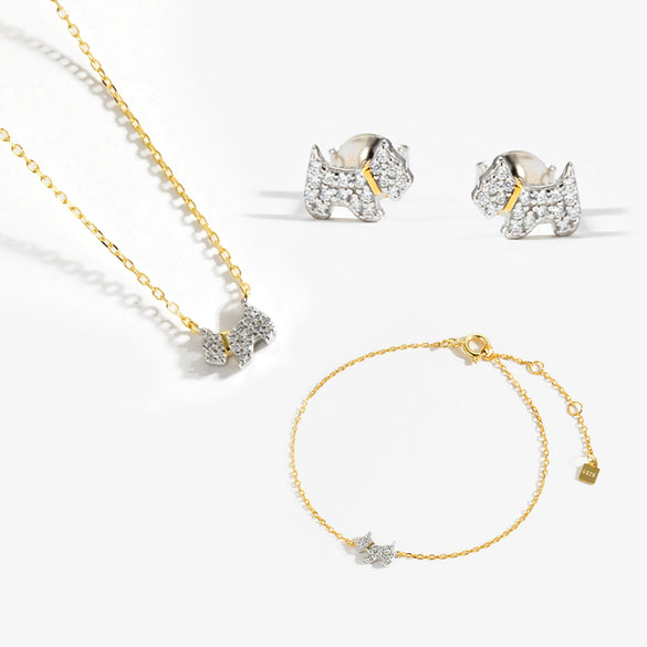 S925 Silver Puppy Earrings With Zircon Inlay And Platinum Electroplating