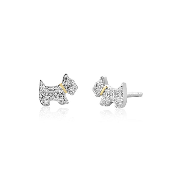 S925 Silver Puppy Earrings With Zircon Inlay And Platinum Electroplating