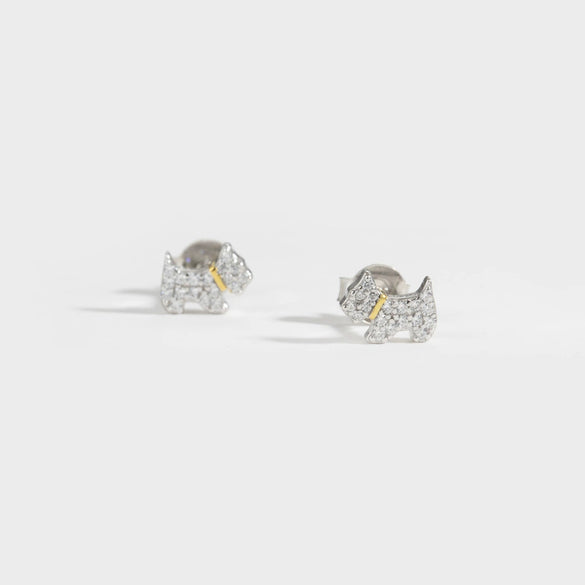S925 Silver Puppy Earrings With Zircon Inlay And Platinum Electroplating