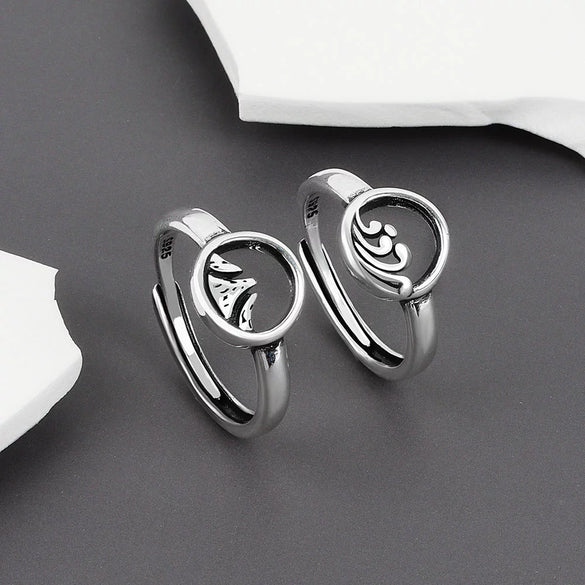S925 Silver Retro Open Couple Ring With Electroplated Vintage Pattern Adjustable Fashion Band