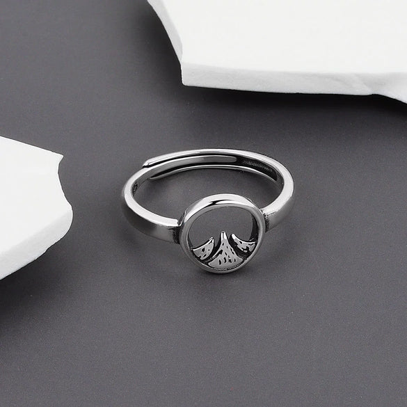 S925 Silver Retro Open Couple Ring With Electroplated Vintage Pattern Adjustable Fashion Band