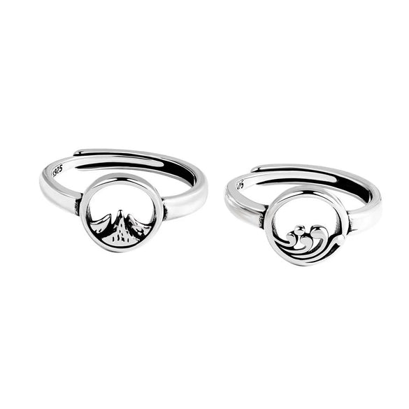 S925 Silver Retro Open Couple Ring With Electroplated Vintage Pattern Adjustable Fashion Band