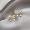 S925 Silver Rhinestone Bow Ear Studs For Women With Geometric Patterns Elegant And Sweet