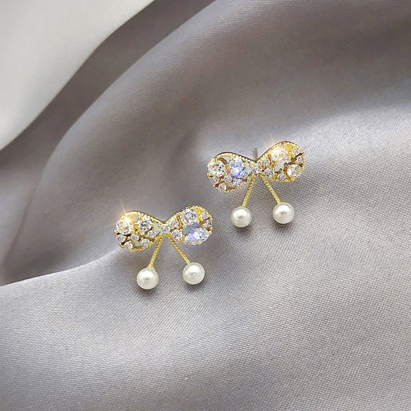 S925 Silver Rhinestone Bow Ear Studs For Women With Geometric Patterns Elegant And Sweet